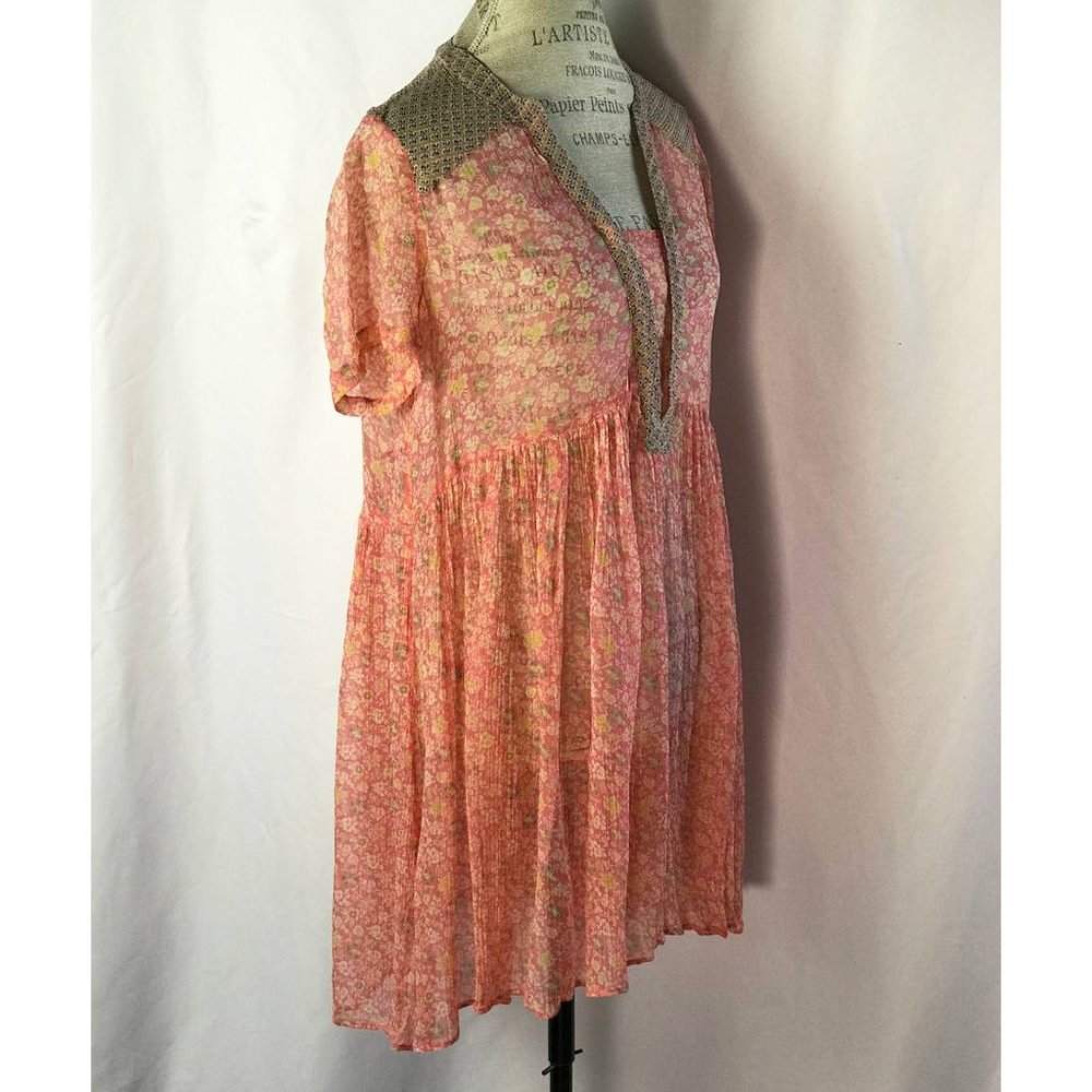 Anthropologie Pink Boho Sheer Flirty Mini Dress By Maeve Size 4 - Picture 3 of 10
